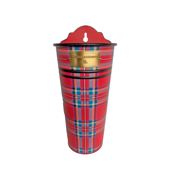 Mackenzie Childs Other - Mackenzie Childs Red Tartan Metal Bucket Wall Vase Holidays Plaid NIB Retired